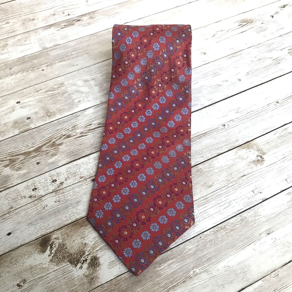 Christian Lacroix Mens Tie Necktie Navy Red Floral 100% Silk Made in Italy